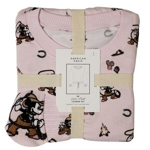 American Eagle Pajama Set Western Mickey Mouse Large Pink Luxe Plush NWT 💕